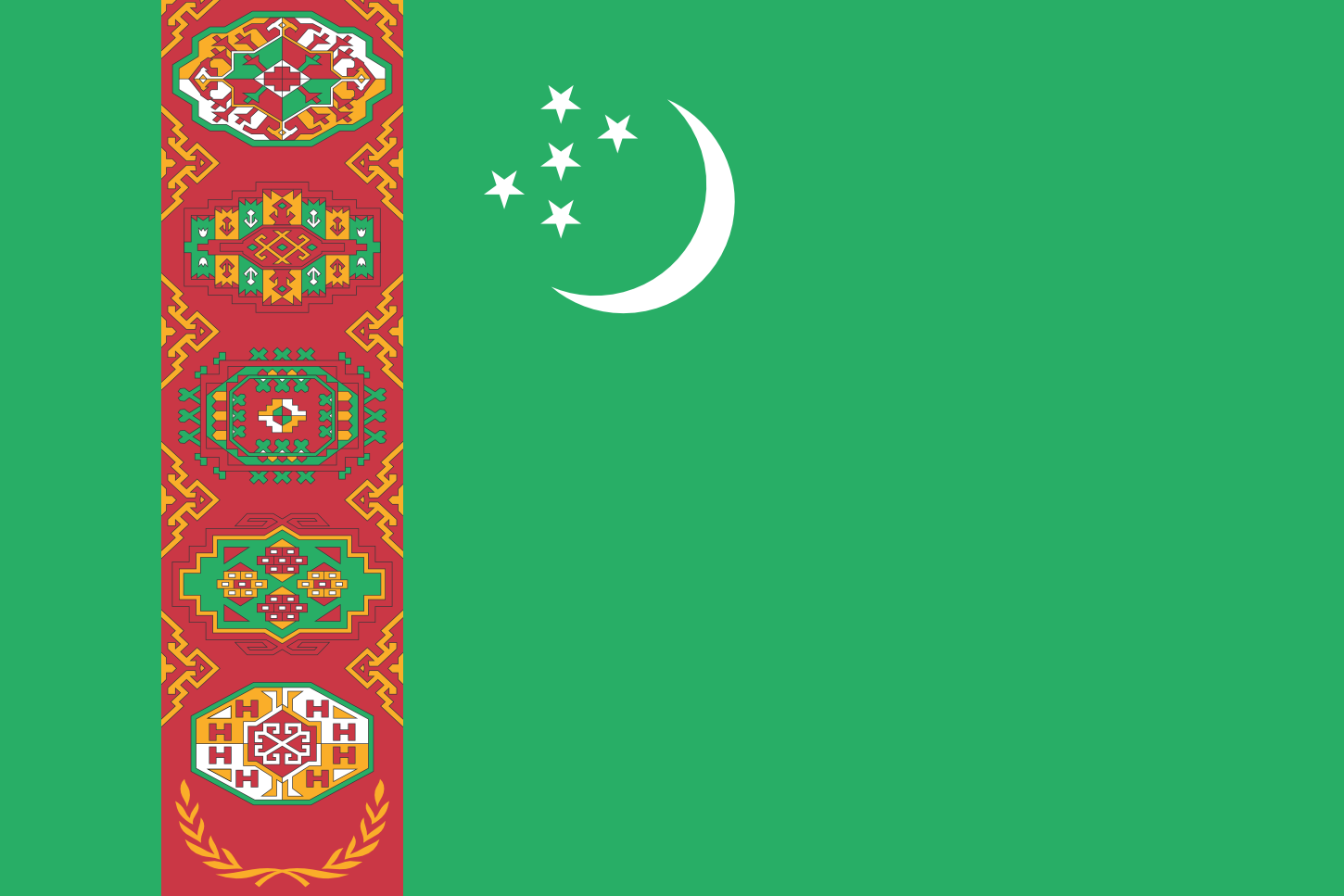 Image du drapeau d'état de l'état Turkménistan - a la résolution 1450x967 - Asie centrale